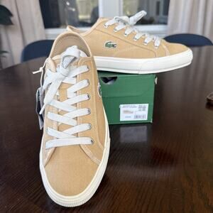 Lacoste Women's Canvas BACKCOURT Sneaker LT BRW/Off WHT Size 9 Preppy Retail $82